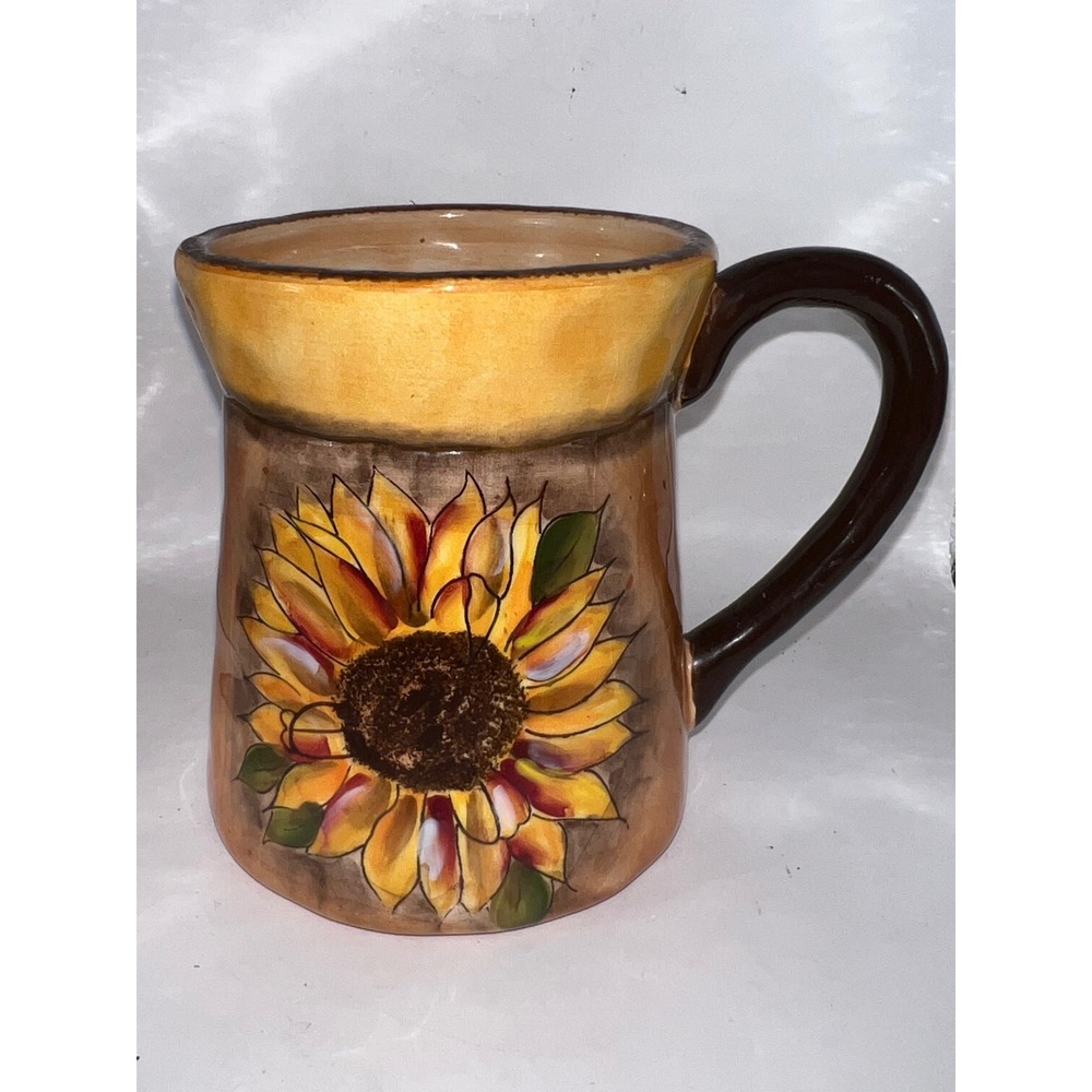 Clay Art Sunflower Ceramic Coffee Mug Hand Painted Yellow Floral Tea Cup 4.5in